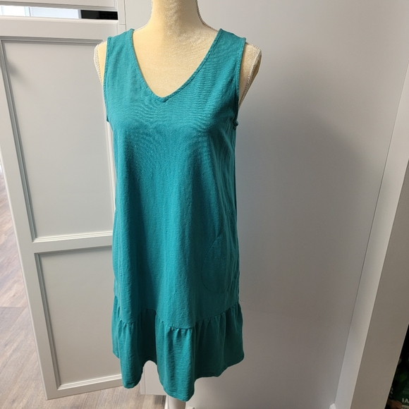 J Jill Flounced Hem Double V Neck Knit Dress SP Small Petite Aegean Teal Casual - Picture 10 of 10